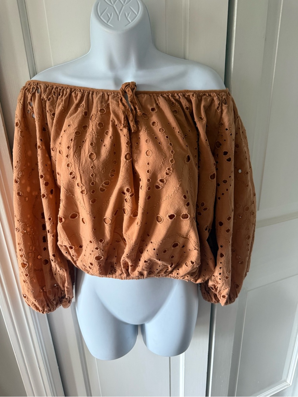 bishop + young Rust Brown Eyelet Peasant Top